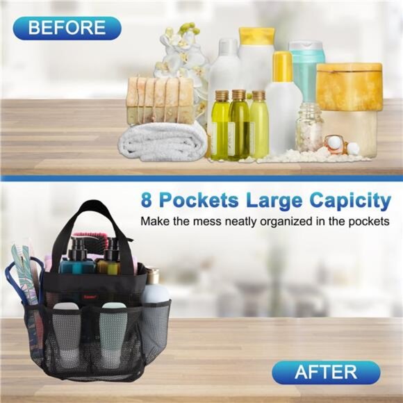 Mesh Shower Caddy,Tote Bag for College Dorm,Bathroom,8 Pocket - Picture 7 of 7